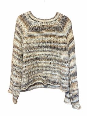 Oversized Cottagecore Striped Scoopneck Sweater With Bell Sleeves